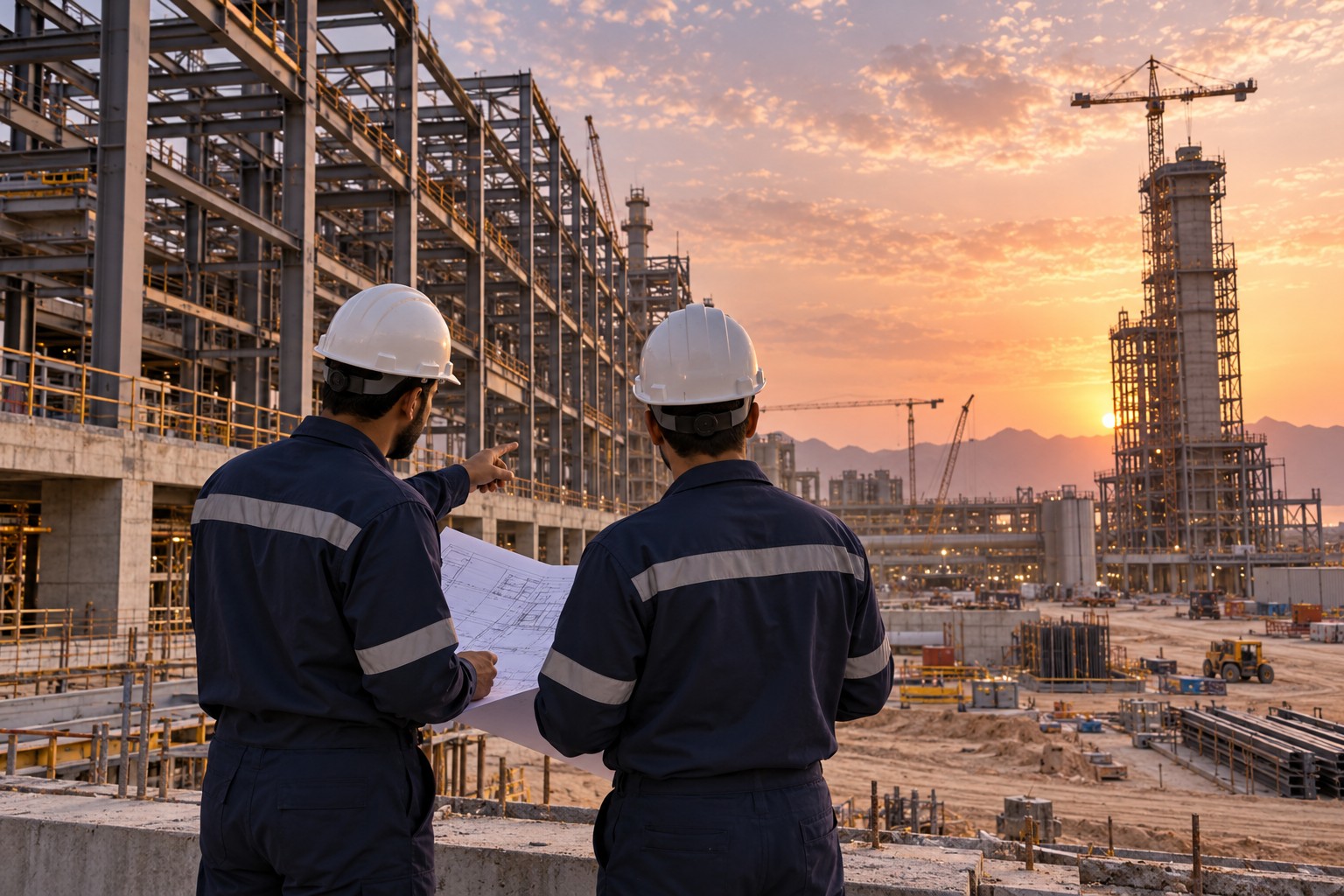 AI-created illustration of engineers reviewing a construction project