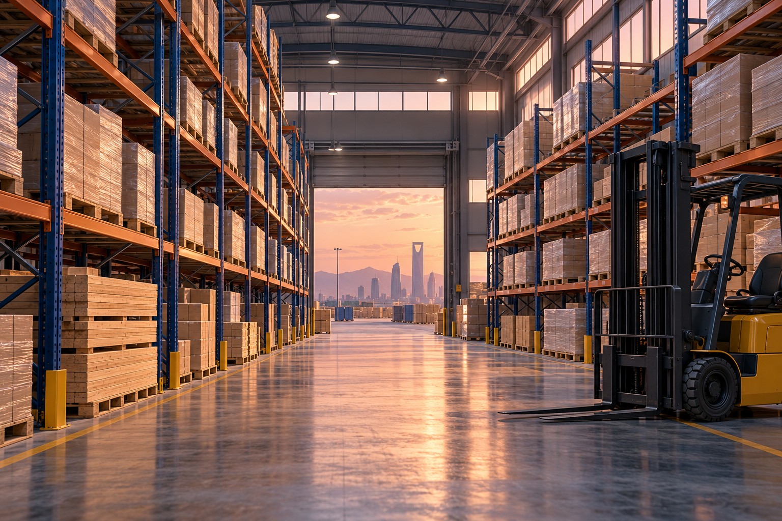 AI-created warehouse and supply coordination illustration